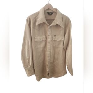 Vintage Lee 80s Pearl Snap Button Up Tan Beige Western USA Made Sz XL